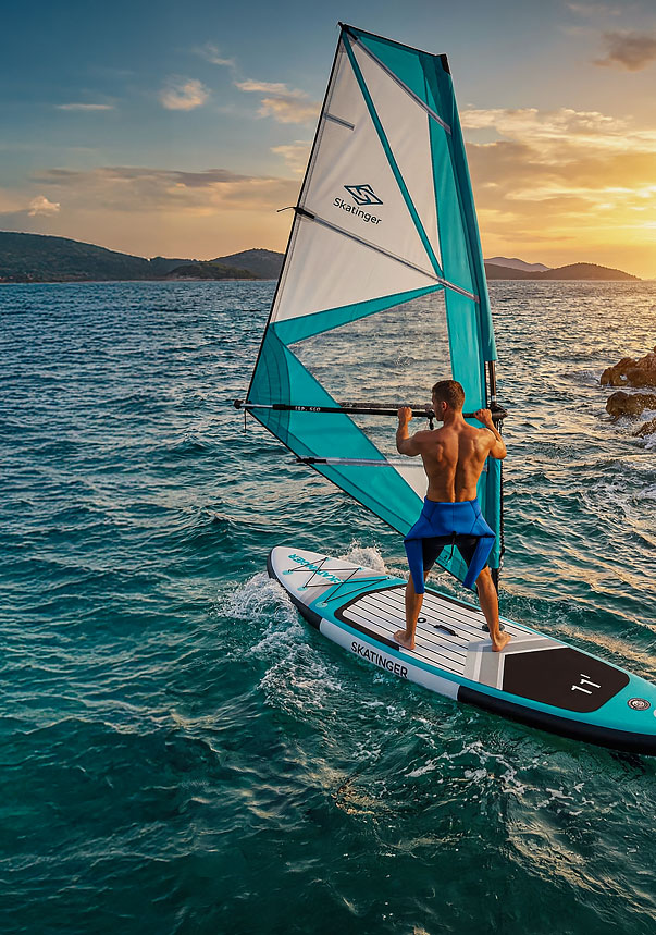 Tavole SUP Windsurf gonfiabili SKATINGER per avventure in SUP e windsurf