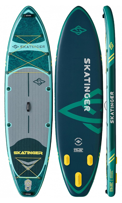 Tavola SUP da touring Skatinger Fishing Green con pagaia – Robusta, stabile ed esplorativa