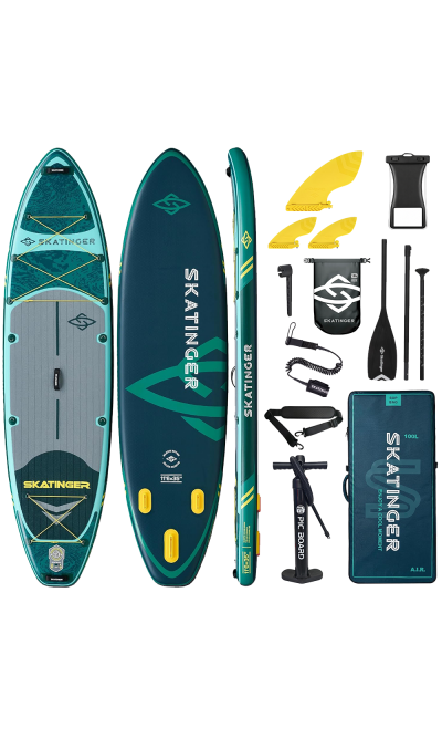 Tavola SUP da touring Skatinger Fishing Green con pagaia – Robusta, stabile ed esplorativa