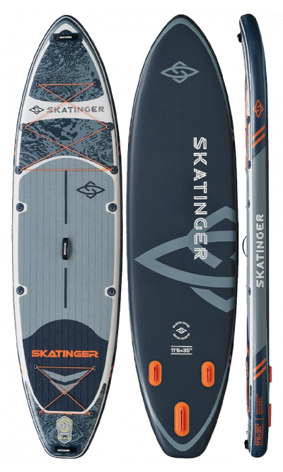 Tavola SUP da touring con pagaia Skatinger grigia per la pesca – Stabile, versatile e avventurosa