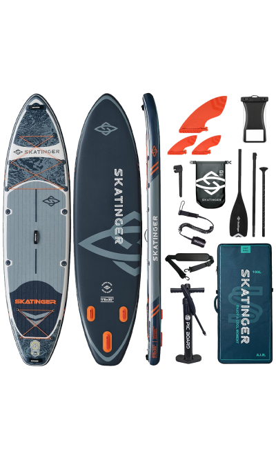 Tavola SUP da touring con pagaia Skatinger grigia per la pesca – Stabile, versatile e avventurosa