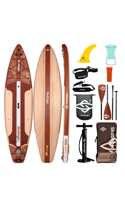 Tavola SUP da touring con pagaia Skatinger Waverider marrone chiaro – Naturale, liscia e senza tempo